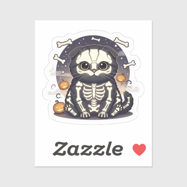 Skeleton Fold – Cute Scottish Fold Skeleton Cat  Sticker (Sheet)