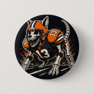 Skeleton Football Dog Comic Art Button