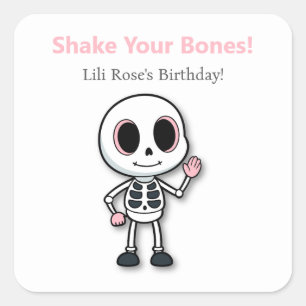 Skeleton Fun Halloween Birthday Party Square Sticker