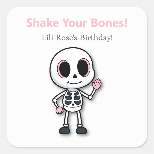 Skeleton Fun | Halloween Birthday Party Square Sticker (Front)