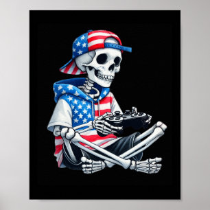 Skeleton Gamer 4th Of July Video Game Gaming Boys Poster