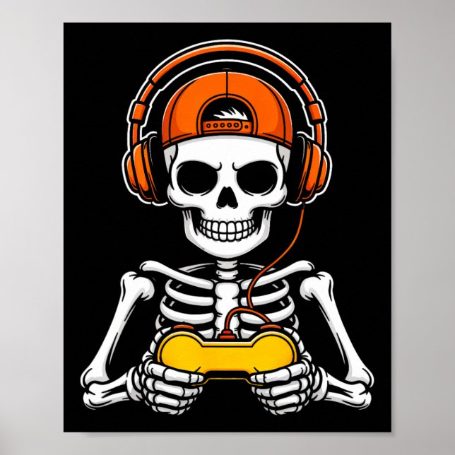 Skeleton Gamer Funny Halloween Gaming Controller S Poster (Front)
