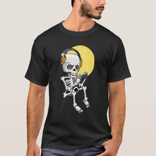 Skeleton Gamer Lazy Halloween Costume Gaming Video T_Shirt
