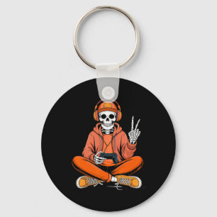 Skeleton Gamer Video Gaming Halloween Boys Men Kid Keychain