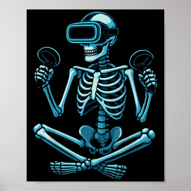 Skeleton Gamer Vr Headset Funny Halloween Gaming  Poster (Front)