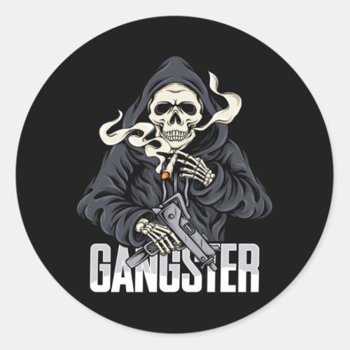 Skeleton Gangster Classic Round Sticker