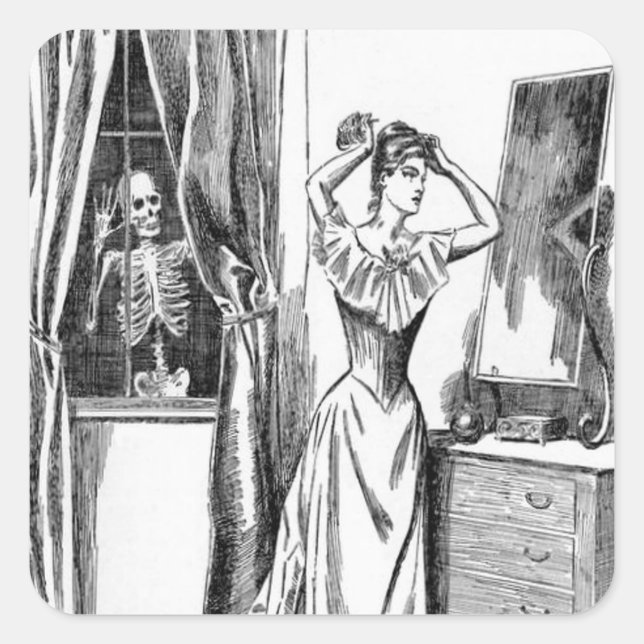 Skeleton Ghoul Monster Victorian Woman Square Sticker (Front)