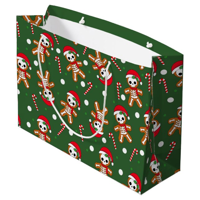 Skeleton Gingerbread Man Green Large Gift Bag (Back Angled)