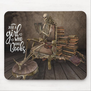 Skeleton Girl Book Lover Mouse Pad