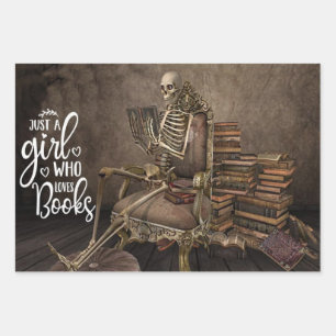 Skeleton Girl Book Lover Wrapping Paper Sheets