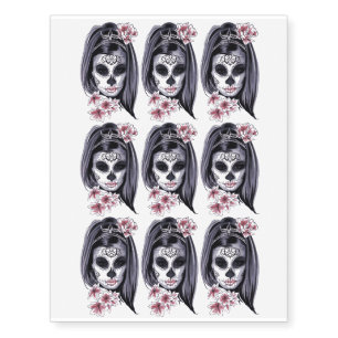 Skeleton Girl Flower Design Temporary Tattoos