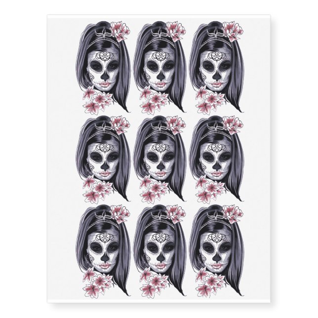 Skeleton Girl Flower Design Temporary Tattoos (Front)