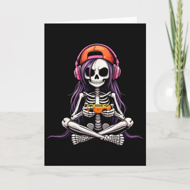 Skeleton Girl Gamer Funny Halloween Costume Spooky Card (Front)