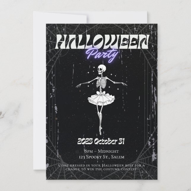 Skeleton Girl Halloween Party Invitation (Front)