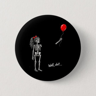 Skeleton Girl Holding Balloon Gothic Halloween Button