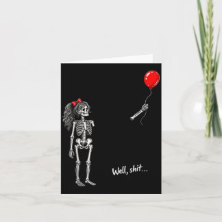 Skeleton Girl Holding Balloon Gothic Halloween Card