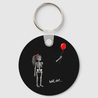 Skeleton Girl Holding Balloon Gothic Halloween Keychain