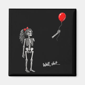 Skeleton Girl Holding Balloon Gothic Halloween Magnet