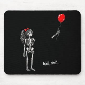 Skeleton Girl Holding Balloon Gothic Halloween Mouse Pad