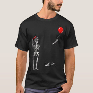 Skeleton Girl Holding Balloon Gothic Halloween T-Shirt