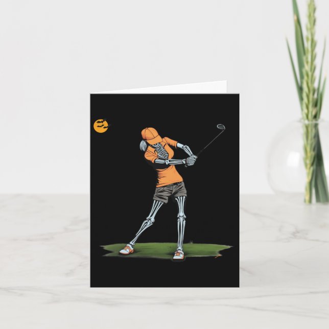 Skeleton Golf Funny Halloween Golfing Sports Golfe Card (Front)