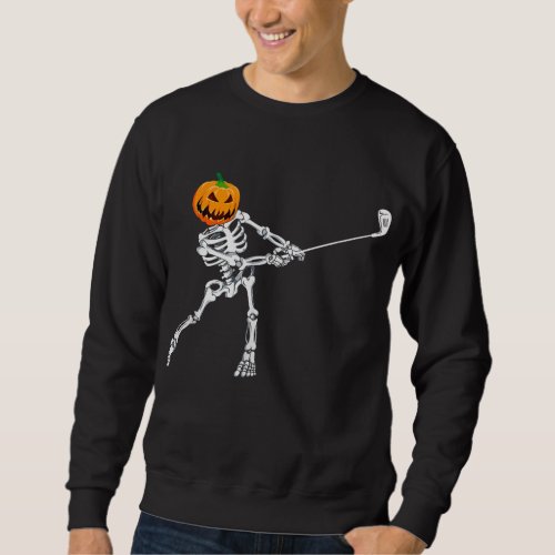 Skeleton Golf Halloween Pumpkin Golfing Golfer Sweatshirt