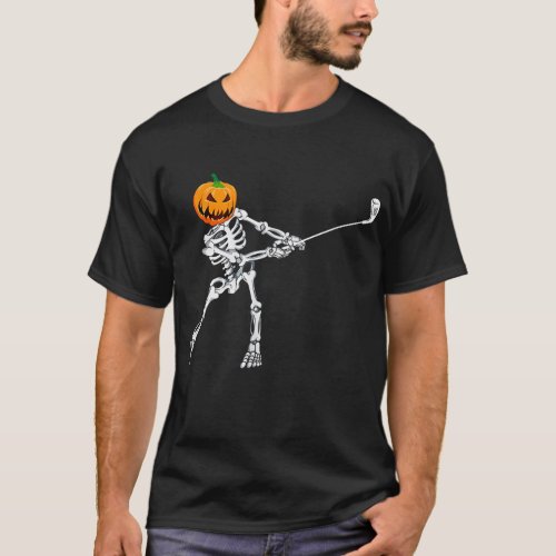 Skeleton Golf Halloween Pumpkin Golfing Golfer T_Shirt