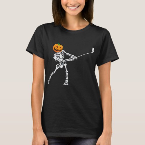 Skeleton Golf Halloween Pumpkin Golfing Golfer T_Shirt