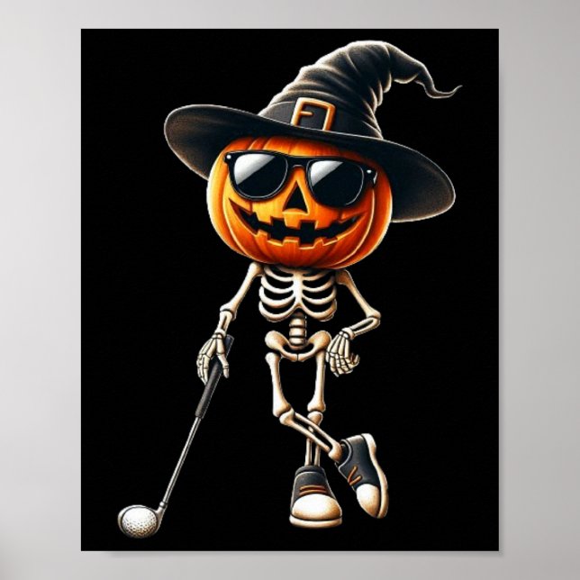 Skeleton Golf Pumpkin Golfing Golfer Halloween Cos Poster (Front)