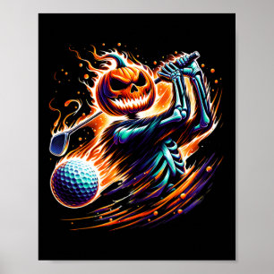 Skeleton Golfing Halloween Pumpkin Golfer Golfer  Poster