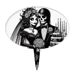Skeleton goth Bride And Groom day of the dead Art  Cake Topper
