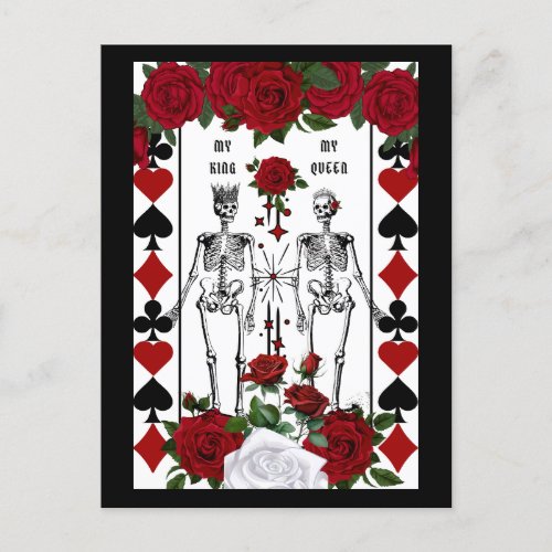 Skeleton gothic couple king queen holiday postcard