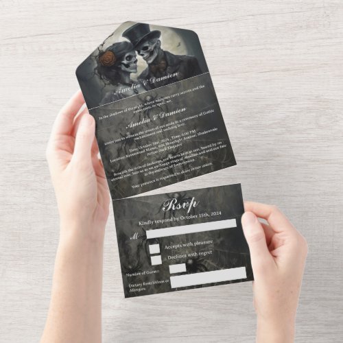 Skeleton Gothic Wedding All In One Invitation