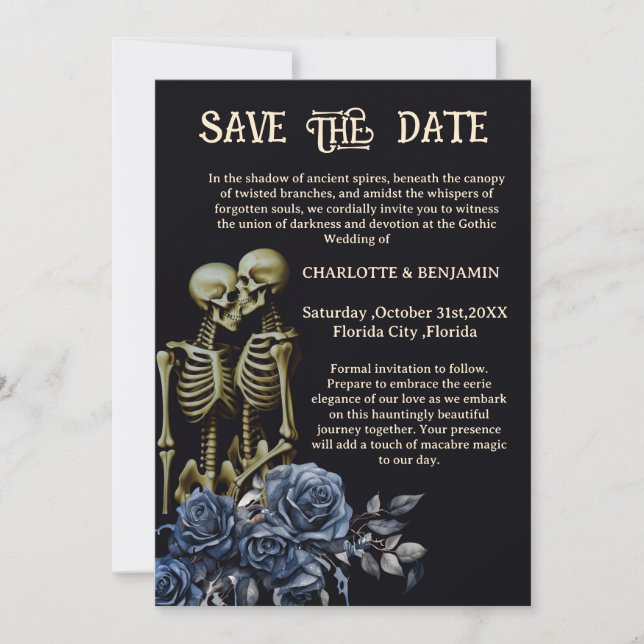 Skeleton Gothic Wedding Save The Date (Front)