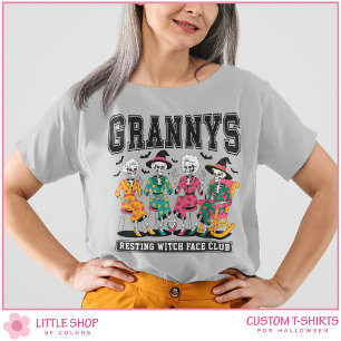 Skeleton Grannys Resting Witch Face Club Halloween T-Shirt