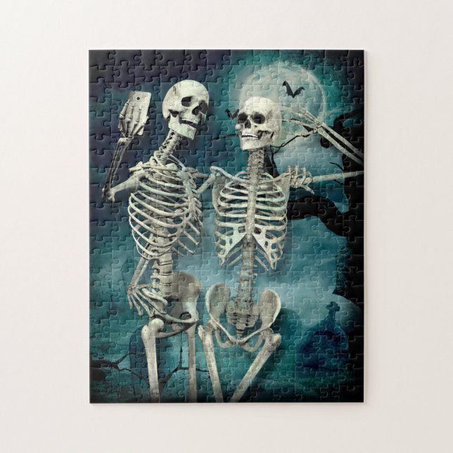 Skeleton graveyard moon selfies jigsaw puzzle (Vertical)