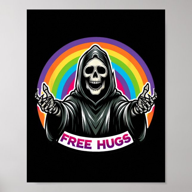 Skeleton Grim Reaper Halloween Funny Rainbow Free  Poster (Front)