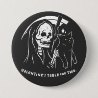 Skeleton Grim Reaper Holding Cat Funny Cat Lover Button