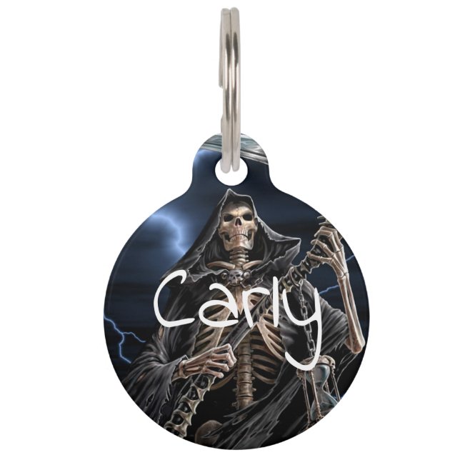 Skeleton Grim Reaper Pet ID Tag (Front)