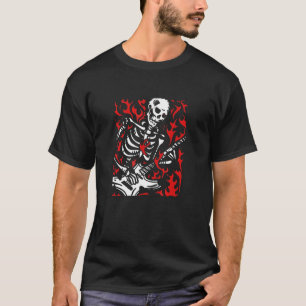 Skeleton Guitar Flame Rock For Band T-Shirt