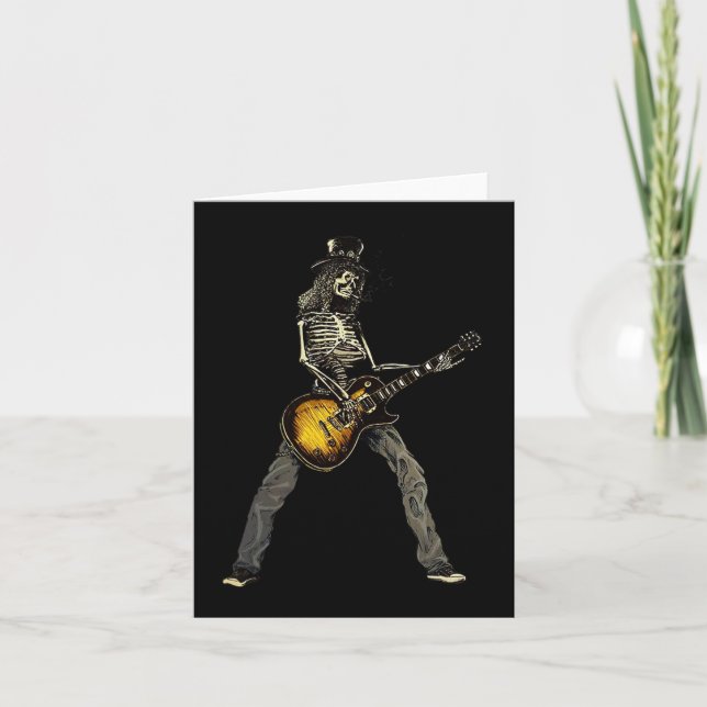 Skeleton Guitar Guy Spooky Happy Halloween Rock Ba Card (Front)