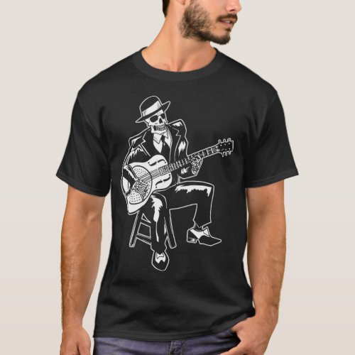 Skeleton Guitar Player Bluesman Vintage Blues T_Shirt