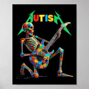 Skeleton Guitar Player Rock Music Autism Awareness Poster
