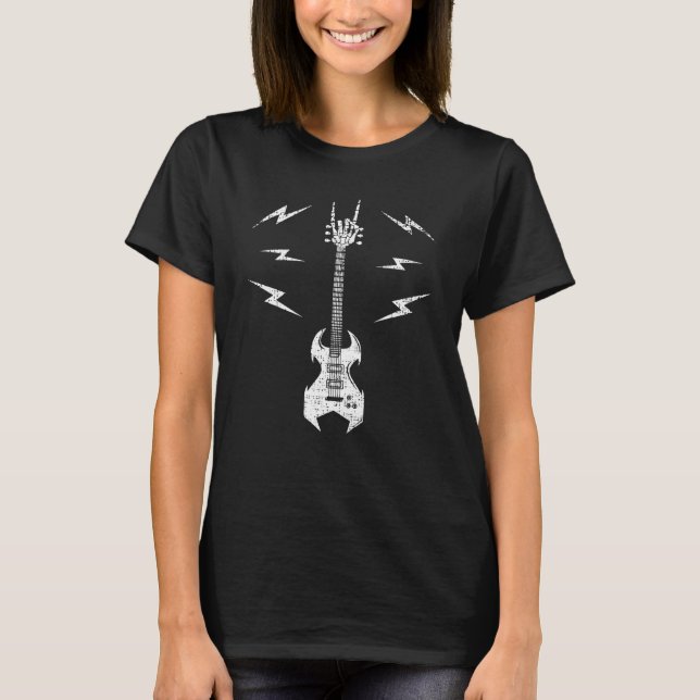 skeleton guitar rock and roll guitarist music love T-Shirt (Front)