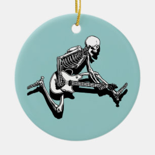 Skeleton Guitarist Jump Ceramic Ornament