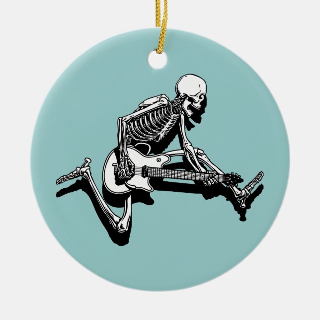 Skeleton Guitarist Jump Ceramic Ornament (Front)