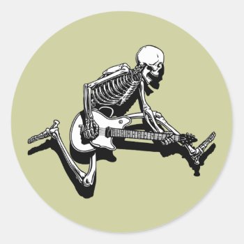 Skeleton Guitarist Jump Classic Round Sticker by kbilltv at Zazzle