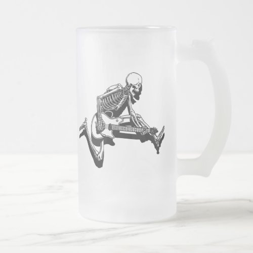 Skeleton Guitarist Jump Frosted Glass Beer Mug