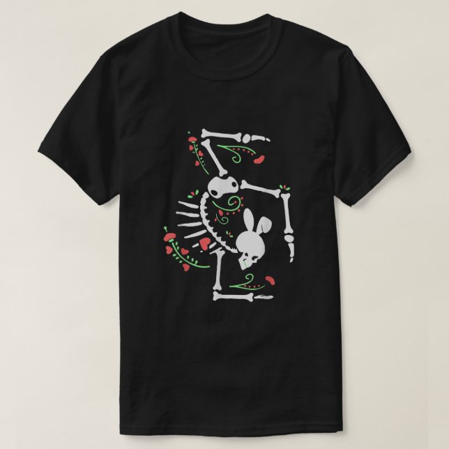 Skeleton Gymnast Easter Day Bunny Ears Gymnastics T-Shirt (Design Front)