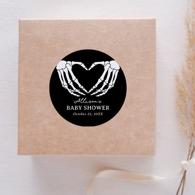 Skeleton Halloween Baby Shower Classic Round Sticker (Creator Uploaded)